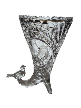 Hofbauer Byrdes Collection Germany Etched Bird Vase Figure Crystal Nice